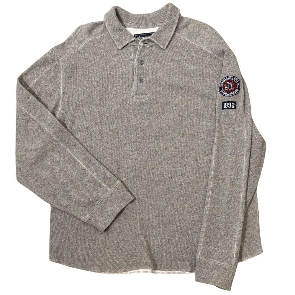 Vintage Abercrombie & Fitch Y2K Men's L Gray Thermal Polo 1892 Patch Outdoor